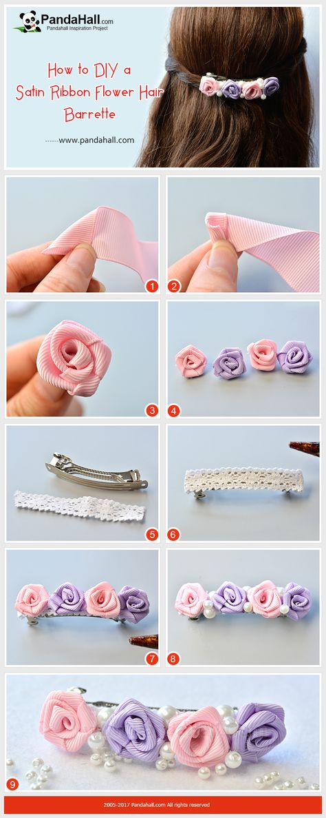 How to make Satin Ribbon Flower Hair Barrette With satin ribbons and some glass pearl beads, a hair barrette can be easily made in 6 minutes. Satin Ribbon Flower, Anting Manik, Headband Diy, Kraf Kertas, Diy Hair Accessories Ribbon, Ribbon Crafts Diy, Fleurs Diy, Satin Ribbon Flowers, Hair Clips Diy