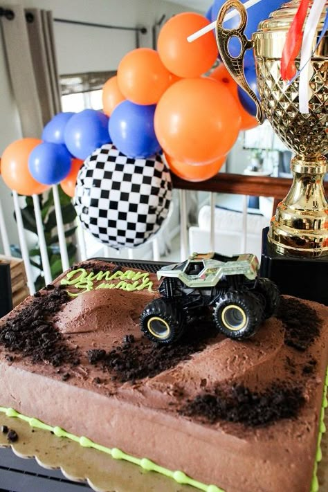 How to CRUSH a Monster Truck Birthday Party - Project Whim Truck Birthday Cake Ideas, Monster Truck Party Food, Truck Party Food, Monster Truck Birthday Cake, Truck Birthday Cake, Monster Jam Birthday Party, Monster Truck Birthday Party, Monster Jam Birthday, Monster Jam Party