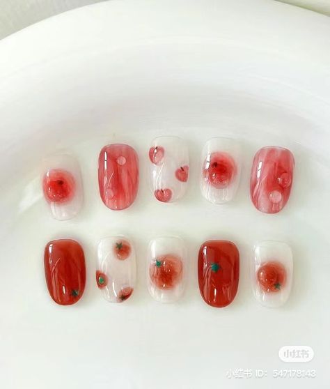 Tomato Nail Art, Tomato Nails, Nails Japanese, Jelly Fruit, Fruit Nails, Fruit Designs, Kutek Disney, Hello Nails, Asian Nails