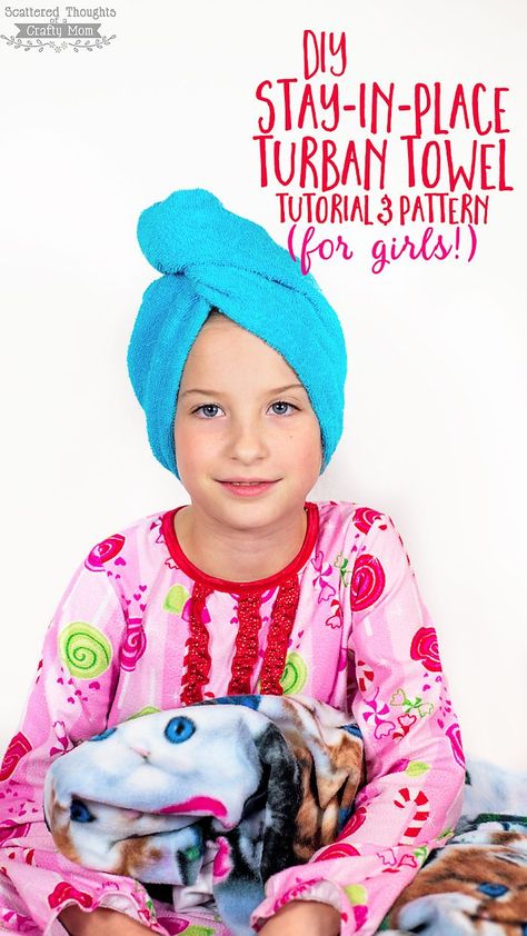 Towel Turban Diy, Hair Towel Pattern, Turban Diy, Turban Towel, Towel Turban, Hair Towel Wrap, Diy Towels, Crafty Mom, Towels Kids