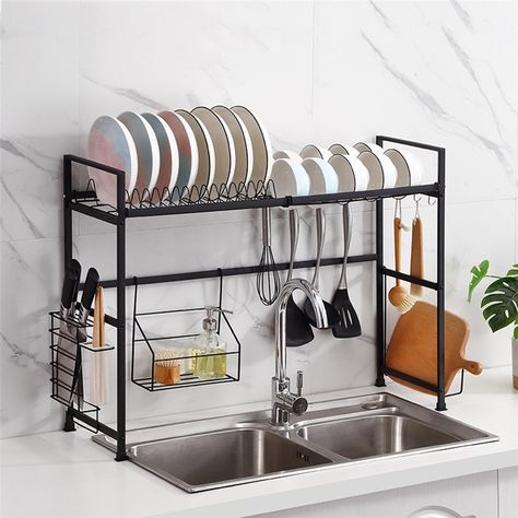 Black Stainless Steel Kitchen Rack Dish Drying Rack Storage Rack Sink Rack U2650 Kitchen Organizer Ideas, Kitchen Sink Shelf, Functional Kitchen Storage, Above Kitchen Sink, Organiser Cucina, Kitchen Bowl, Amazon List, Sink Dish Rack, Sink Shelf