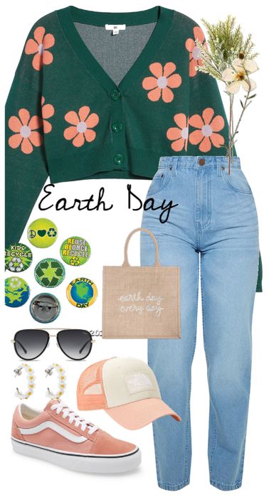 Earth Day Fashion, Earth Day Outfit Ideas, Earth Day Outfit, Casual Text Print Tops For Earth Day, Earth Colors Outfit, Casual Graphic Print Shirt For Earth Day, Earth Day Graphic Tee With Crew Neck, Casual Earth Day Screen Print T-shirt, Outfit Challenge