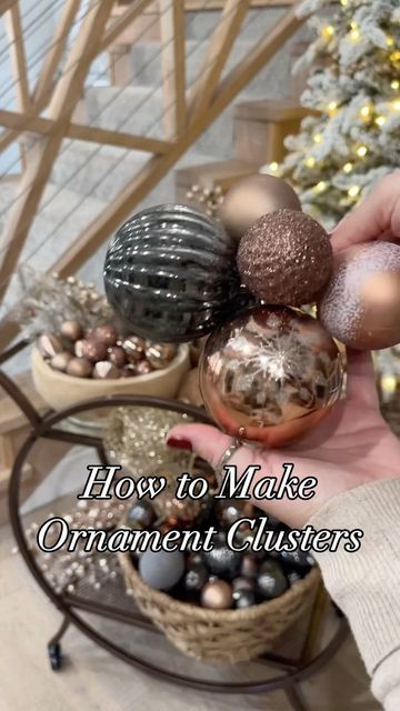 Kira Turner on Instagram: "Here’s a Simple way to create ornament clusters. 📎 makes it easy to link them together and hook on the tree. Follow for more Christmas ideas and hacks. #ornaments #ornamentideas #christmasornament #christmastreedecorating #christmastree #christmashacks #christmastreehack" Crystal Ornaments On Tree, How To Decorate Christmas Ornaments, Shatterproof Ornament Crafts, Pink Themed Christmas Tree Ideas, Ornaments Garland On Tree, Dollar Tree Big Ornaments, How To Bundle Ornaments, Cascade Ornaments On Tree, Diy Christmas Ornament Cluster