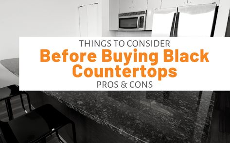 Things To Consider Before Buying Black Countertops - Pros & Cons Black Silestone Countertops, Best Black Countertops, Black Laminate Countertops Kitchen, Black Vs White Countertops, Solid Black Countertops, Matte Black Quartz Kitchen Countertops, Matte Black Kitchen Countertops, Black Solid Surface Countertops, Black Quartz Island