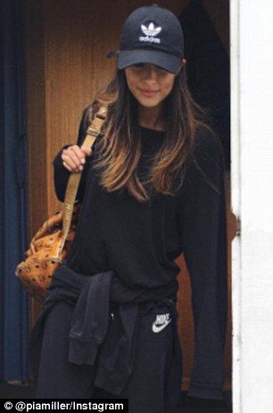 Hit the gym: Activewear has had an update! Channel Pia Miller's relaxed luxe look (left). Model wears cap ($10) black jacket ($XX) and leather bag ($129.95) all at TK Maxx Cap On Women, Black Baseball Cap Women Outfit, Women In Caps Outfit, Cap Styles For Women, Baseball Cap Gym Outfit, How To Wear Caps Women, Black Cap Outfits For Women, Cap Looks For Women, Caps Outfits For Women