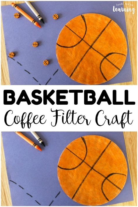 Easy Coffee Filter Basketball Craft - Look! We're Learning! Summer Sports Crafts, Basketball Craft, Sport Themed Crafts, Basketball Crafts, Sport Crafts, Sport Art Projects, Sports Activities For Kids, Sports Crafts, March Crafts