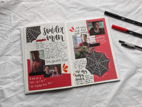 Spiderman Scrapbook Ideas, Spiderman Journal Ideas, Spiderman Journal Page, Spider Man Journal, Spiderman Scrapbook, Spiderman Journal, Tobey Spiderman, Marvel Scrapbook, Marvel Journal