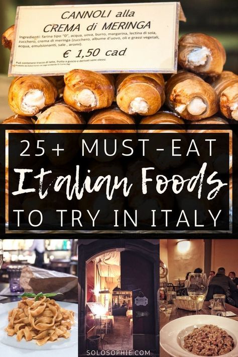 Food in Italy You MUST Eat While in Southern Europe (& Where to Find Authentic Italian food, dishes and cuisine): pizza, pasta, risotto, gelato, cannoli, etc. Florence Italy Food, Food In Italy, Sorrento Italia, Authentic Italian Food, Italy Trip Planning, Florence Italy Travel, Foods To Try, Italian Foods, Italian Vacation