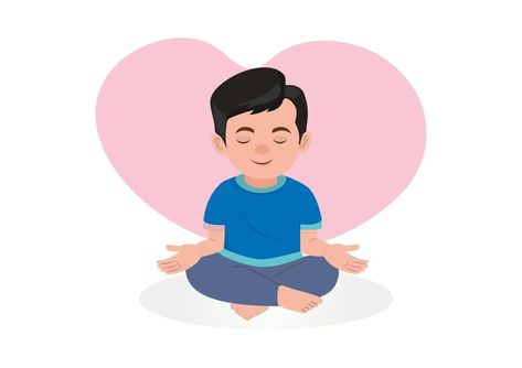 A young man in a yoga meditation posture. He is happy, quiet, relaxed from all worries. Flat style cartoon illustration vector Relax Cartoon, Boys Drawing, Meditation Posture, Healing House, Alternate Nostril Breathing, Yoga Breathing, Sensory Friendly, Boy Drawing, Meditation Benefits