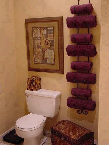 Use a Wine Rack in your Bathroom to fold and store your Bath Towels. Looks real pretty too. Wine Rack Towel Holder, Smart Tiles, Decor Hacks, Wine Bottle Holders, Diy Life Hacks, Guest Bath, Towel Holder, Cheap Home Decor, My New Room