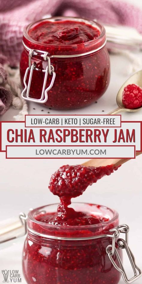 Easy Jam Recipes, Sugar Free Raspberry Jam, Berry Jam Recipe, Sugar Free Jam Recipes, Easy Jam Recipe, Benefits Of Chia Seeds, Benefits Of Chia, Raspberry Jam Recipe, Easy Jam