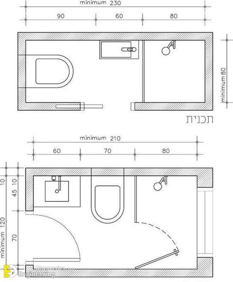 Bathroom Layout Dimensions - Engineering Discoveries تصميم دورة مياه, Small Bathroom Floor Plans, Small Bathroom Plans, Bathroom Layout Plans, Apartemen Studio, Small Shower Room, Small Bathroom Layout, Bilik Air, Bathroom Dimensions