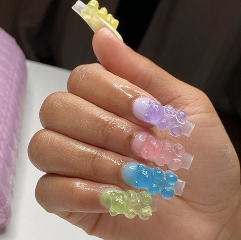 Neon Acrylic Nails, Nail Salon And Spa, Bears Nails, Drip Nails, Exotic Nails, Really Cute Nails, Crazy Nails, Jelly Nails, Nail Jewelry