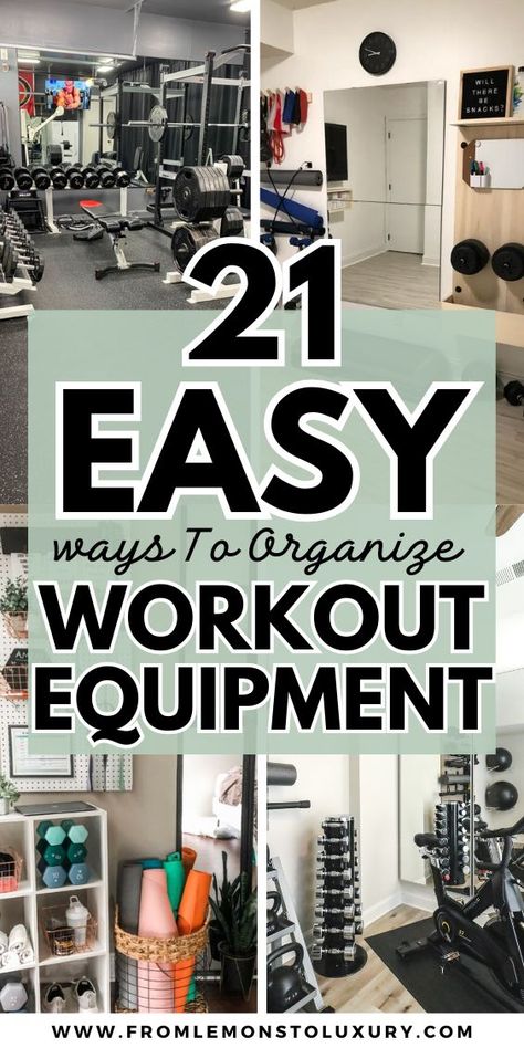 Workout Area Organization, Home Gym Cabinet Storage Ideas, Garage At Home Gym, Organizing Gym Equipment At Home, Garage Organization With Gym, Bedroom To Workout Room, Organize Exercise Equipment At Home, Exercise Room Storage Ideas, Inside Home Gym Ideas