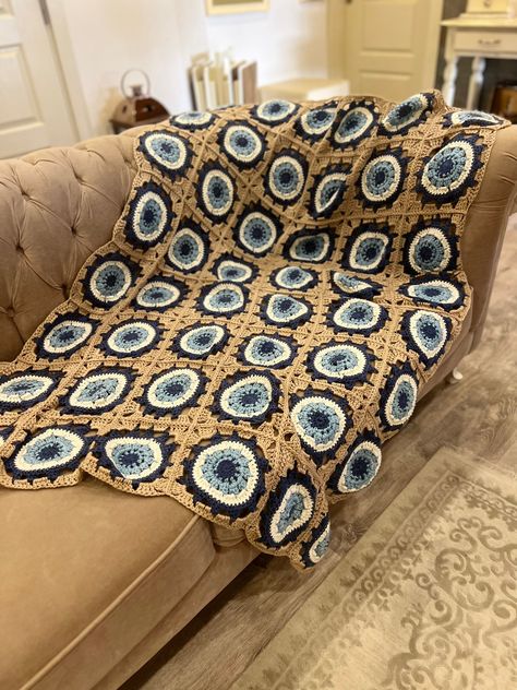 Crochet Bedspread Aesthetic, Crochet Evil Eye Blanket, Eye Crochet Blanket, Evil Eye Crochet Blanket, Evil Eye Blanket, Evil Eye Granny Square, Evil Eye Crochet, Crochet Evil Eye, Crochet Bedsheets