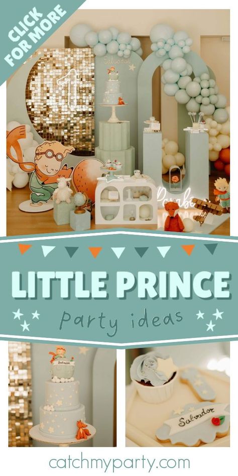 Take a look at this enchanting Little Prince birthday party! The cookies are so cute! See more party ideas and share yours at CatchMyParty.com Baby Boy Christening Theme, Little Prince Baby Shower Ideas, Little Prince, Little Prince Birthday Party, Little Prince Birthday Theme, Prince Theme First Birthday, The Little Prince Birthday Theme, Little Prince Decoration, Le Petit Prince Birthday Party