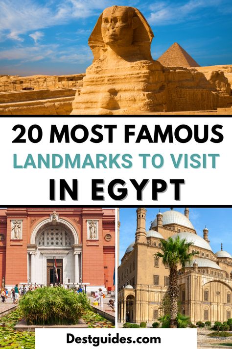 Are you looking for places to visit in Egypt? Here are the most famous Egyptian landmarks you shouldn't miss. | most famous landmarks in Egypt | famous landmarks of Egypt | best Egyptian landmarks to visit | impressive landmarks of Egypt | famous monuments in Egypt| best places to visit in Egypt | famous landmarks to visit in Egypt| must visit places in Egypt | Egypt bucket list | Egypt iconic places | ancient Egyptian landmarks | famous places to visit in Egypt #Destguides Egypt Landmarks, Egypt Places, Africa Travel Beautiful Places, Travel To Egypt, Egypt Resorts, Places In Egypt, Africa Vacation, Egypt Ancient, Travel Egypt