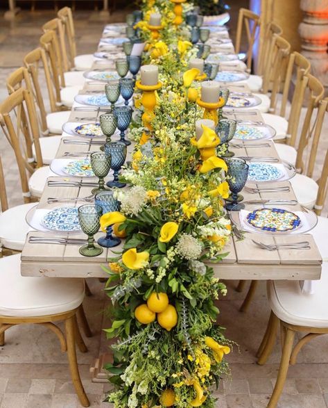 Lemon Themed Wedding, Tuscan Table, Lemon Themed Party, Lemon Themed Bridal Shower, Italian Dinner Party, Italian Party, Italian Theme, Bridal Shower Inspo, Lemon Trees