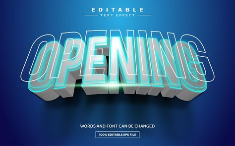 Opening soon 3d editable text effect tem... | Premium Vector #Freepik #vector #background Text Design Typography, 3d Text Design, Business Symbols, Cool Text Effects Photoshop, Free Psd Text Effects, Text Effect In Photoshop, Neon Text Effect, Letter Poster, Effect Template