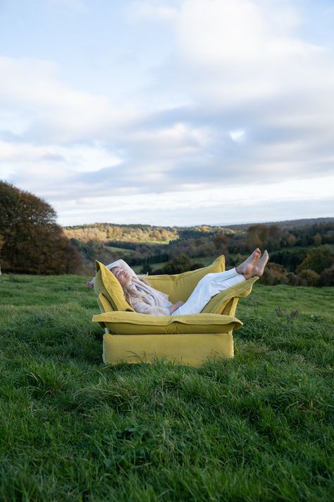 Furniture In Field Photography, Outside Couch Photoshoot, Furniture Outside Photoshoot, Couch In Field Photoshoot, Chair In Nature Photoshoot, Chair In Field Photoshoot, Outdoor Couch Photoshoot, Rural Photoshoot, Furniture Editorial