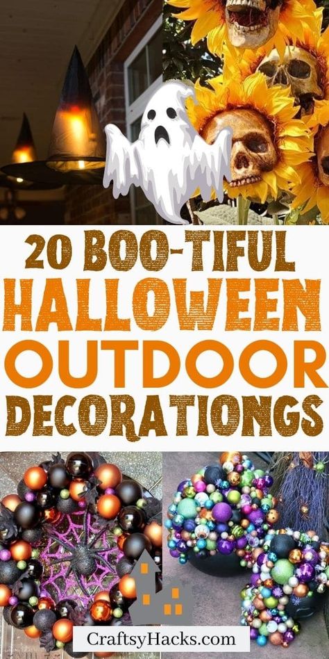 Op Outdoor Halloween Wreath, Outdoor Halloween Crafts, Diy Outdoor Halloween Decorations, Spooky Outdoor Halloween Decor, Easy Outdoor Halloween Decorations, Halloween Garden Decorations, Halloween Diy Outdoor, Outdoor Halloween Decorations, Easy Diy Halloween Decorations