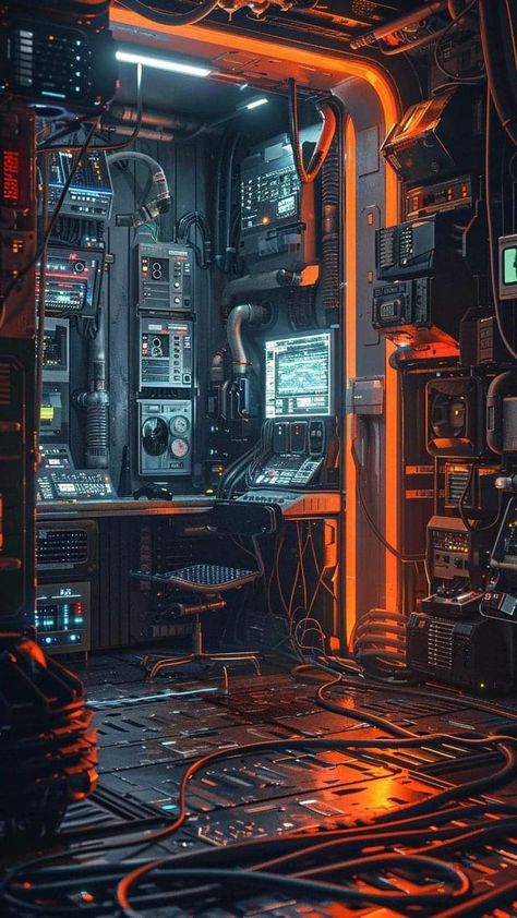 Cyberpunk Office, Cyberpunk Interior Design, Cyberpunk House, Cyberpunk Interior, Cyberpunk Room, 80s Sci Fi, Future Technology Concept, Wallpapers Anime, Science Fiction Illustration