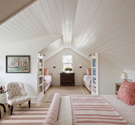 Striped Rugs, Attic Bedroom Designs, Finished Attic, Attic Playroom, Bunk Rooms, Attic Design, Attic Bathroom, Attic Bedrooms, Attic Renovation