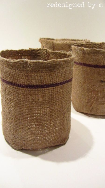 DIY Burlap Baskets. These can be made using any fabric and molded to any shape you want! | Redesigned By M Coffee Bean Bags, Coffee Sacks, Burlap Projects, Burlap Table, Coffee Bags, Reception Tables, Diy Burlap, Burlap Bags, Burlap Table Runners