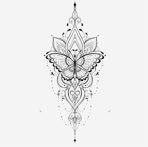 Dragon Fly Mandala Tattoo, Moth Mandala Tattoo, Lotus And Butterfly Tattoo, Tattoo Ideas For Men Back, Minimalist Tattoo Back, Butterfly Leg Tattoo, Tattoo Ideas Female Finger, Finger Tattoo Minimalist, Ornamental Butterfly