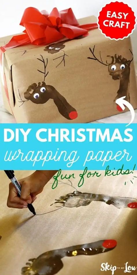 Diy Kraft Wrapping Paper, Christmas Wrapping Paper Diy, Diy Christmas Wrapping, Unique Gift Wrapping Christmas, Diy Christmas Wrapping Paper, Christmas Wrapper, Diy Reindeer, Reindeer Diy, Christmas Wrapping Diy