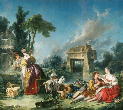 François Boucher - La fontaine d'amour (1748) Rococo Painting, Francois Boucher, Rococo Art, French Rococo, Getty Museum, Love Canvas, The Fountain, Oil Painting Reproductions, Handmade Oil