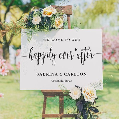 Happily Ever After Wedding Welcome Sign Canvas Personalized Wedding Sign, Custom Wedding Signs, Reception Signs, Bridal Shower Welcome Sign, Welcome Poster, Wedding Welcome Sign, Script Lettering, Welcome To Our Wedding, Wedding Welcome Signs