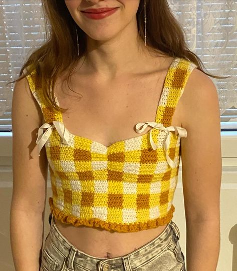 Gingham Crochet Top, Beautiful Picnic, Gingham Top, The Picnic, Crochet Summer Tops, Crochet Summer, Gingham Tops, Crochet Stuff, Crochet Tops