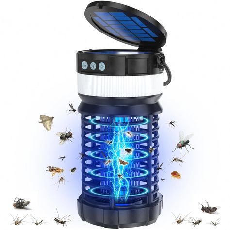 Amazon.com : Solar Bug Zapper Outdoor Indoor, Mosquito Zapper, Cordless & Rechargeable with 4000mAh Mosquito Killer, Waterproof Fly Traps for Patio Camping Yard Garden with LED Lamp (Black) : Patio, Lawn & Garden Get Rid Of Flies, Mosquito Zapper, Natural Mosquito Repellant, Bug Zapper, Garden Pest Control, Mosquito Killer, Fly Traps, Lamp Black, Mosquito Repellent