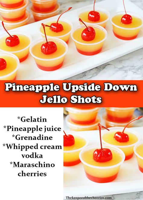 Pineapple Upside Down Cake Jello Shots, Pineapple Upside Down Jello Shots, Cake Jello Shots, Pineapple Upside Down Cake Shot, Best Pineapple Upside Down Cake, Cherry Jello Shots, Watermelon Jello Shots, Lemon Drop Shots, Cake Shot