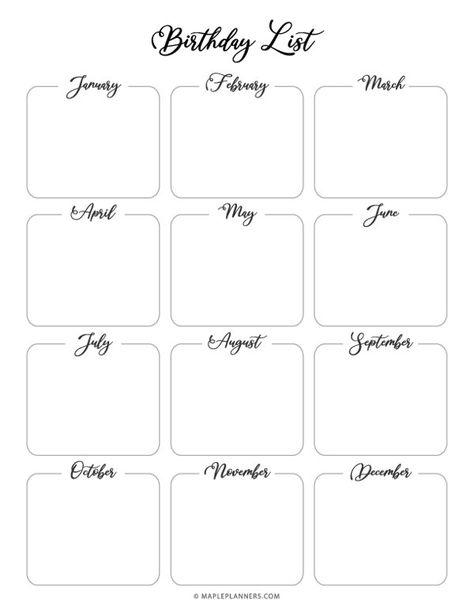 Birthday List Template, Mazes For Kids Printable, Journal Printables Free, Binder Cover Templates, Class Birthdays, Birthday Tracker, Life Binder, Binder Cover, Birthday Calendar