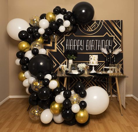 AmazonSmile: 4 Sizes – Black White Gold Balloon Garland Kit & Arch for New Years, Graduation or Birthday – Small and Large Black and White Balloons with Gold Confetti – Party Decorations for Gatsby Roaring 20s: Health & Personal Care Small Decoration For Birthday, Great Gatsby Balloon Garland, Birthday Small Decoration, Small Birthday Decor, Gold And Black Birthday Decorations, Black And Gold Birthday Decorations, Confetti Party Decorations, Black And Gold Party Decorations, Gold Birthday Party Decorations