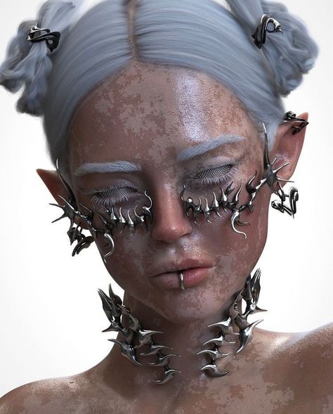 Chrome Y2k, 3d Printed Mask, Set Of Jewelry, Graphic Makeup, Conceptual Fashion, Alien Concept Art, Futuristic Art, Futuristic Fashion, Girl Online