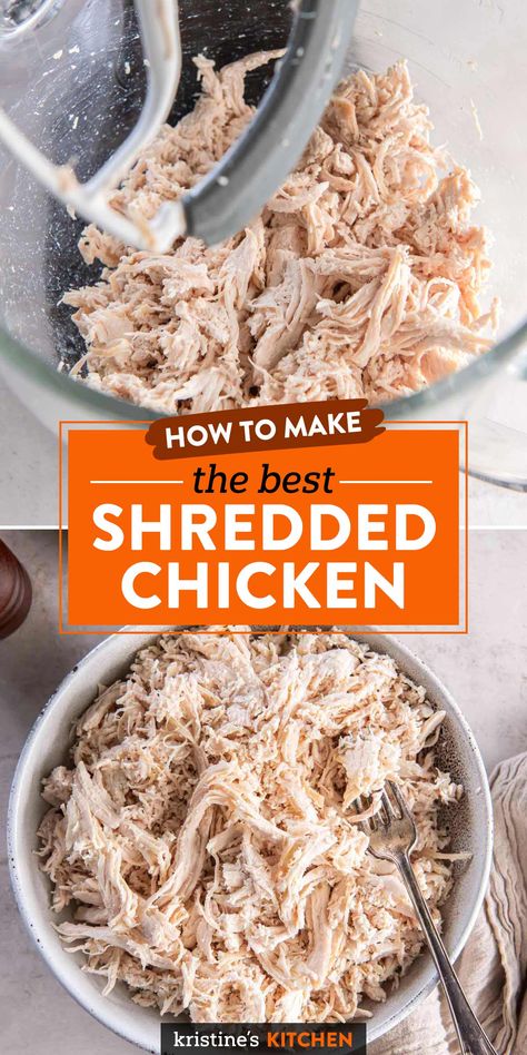 This easy shredded chicken recipe makes flavorful, moist and tender shredded chicken. It's great for meal prep - find storage instructions for the fridge and freezer in the notes below. Use the chicken in all of your favorite shredded chicken recipes! It's great in casseroles, soups, salads, sandwiches, enchiladas and more. Meal Prep Salads, Shredded Chicken Recipe, Shredded Chicken Sandwiches, Bbq Chicken Sliders, Easy Shredded Chicken, Make Shredded Chicken, Chicken Broccoli Rice Casserole, Moist Chicken, Shredded Chicken Tacos