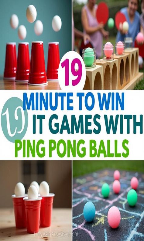 Get ready for non-stop fun with these 19 Minute to Win It games using ping pong balls! Perfect for parties, family gatherings, or team-building activities, these exciting challenges will have everyone laughing and competing in no time. From ping pong toss to bouncing challenges, discover creative ways to engage with friends and family. Dive into the ultimate game night experience! 

#MinuteToWinIt #PingPongGames #PartyGames #FamilyFun #GameNight #TeamBuilding Ball Throwing Games, Pong Games Ideas, Inexpensive Prizes For Games, Games With Ping Pong Balls For Kids, Ping Pong Solo Cup Christmas Game, Ping Pong Ball Christmas Game, Ping Pong Games For Kids, Ping Pong Ball Games Plastic Cups, Games With Cotton Balls