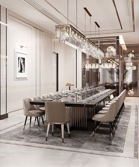 Luxurious Dining Room Design, Dinning Room Designs Modern Luxury, Luxury Dinning Room Decor, Massive Dining Room, Dining Room Design Modern Chic, Elegant Dining Room Luxury, Big Dining Room Table, Luxury Dining Room Mansions, Mansion Dining Room