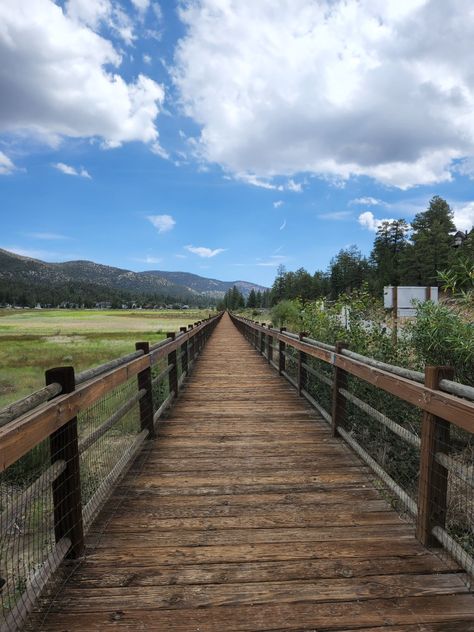 Blue sky's, filled with clouds with a long never ending bridge. Bear Photoshoot, Big Bear California, Big Bear Lake, Pacific Crest Trail, Bear Lake, Big Bear, Hiking Trails, Railroad Tracks, Cinematography