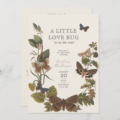 All in One Little Love Bug Baby Shower Invitation Love Bug Baby Shower, Bug Baby Shower, Butterfly Baby Shower Theme, Vintage Baby Shower, Gender Neutral Baby Shower Invitations, Nature Baby Shower, Butterfly Baby Shower, Love Bug, Shower Themes