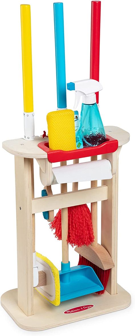 AmazonSmile: Melissa & Doug Deluxe Sparkle & Shine Cleaning Play Set (11 Pieces) - FSC-Certified Materials : Toys & Games Play Wood, Lint Brush, Broom And Dustpan, Melissa And Doug, Dust Pan, Storage Stand, Melissa & Doug, Cleaning Accessories, Play Set