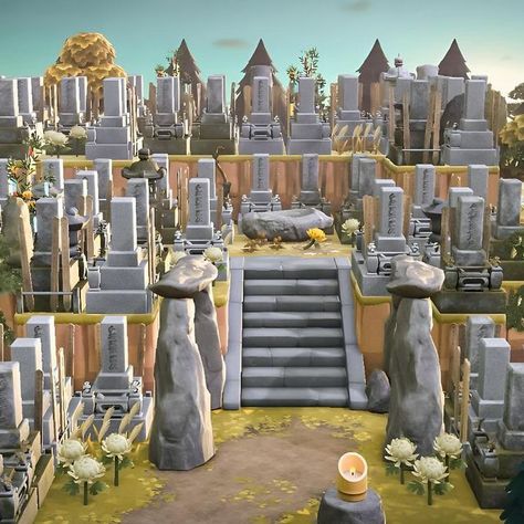 Michelle 👑 ACNH Addict on Instagram: "🪦 Komorebi’s Cemetery 🪦 I’ve been itching to make another cemetery since Shadowfell and when I saw pics of Okunoin cemetery in Japan I had to put it on my island. Swipe to see the inspo pic and a zombie I saw waking from the dead. 🧟‍♀️ Happy Monday, friends! 🫶🏼 #acnhjapanesestyle #acnhjapan #acnhexterior #acnhbuilds Animal crossing ACNH Japan Japanese style cemetery build speedbuild new horizons nintendo mom gamer explore cozy" Animal Crossing Cemetery, Acnh Cemetery Ideas, Animal Crossing Graveyard, Acnh Cemetery, Acnh Graveyard, Okunoin Cemetery, Japanese Cemetery, Cemetary Ideas, Acnh Inspiration