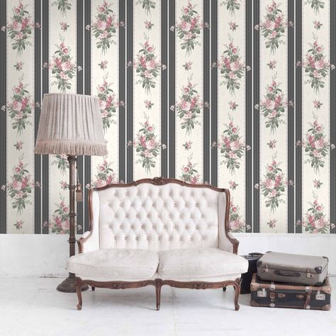 Pavilion Gardens In Noir Oyster Wallpaper Oyster Wallpaper, Sage Green Wallpaper, Mint Wallpaper, Blush Wallpaper, Stripes Wallpaper, The Wallpaper, Striped Wallpaper, Eclectic Design, Grey Wallpaper