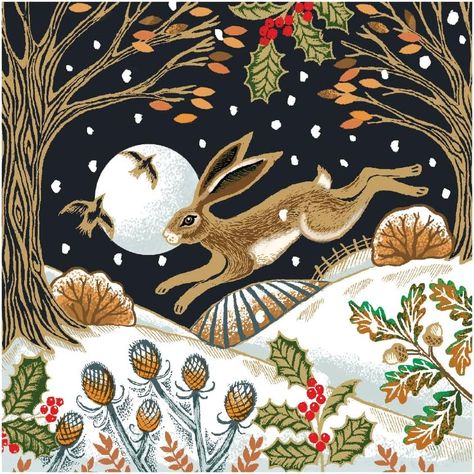 Museums & Galleries Charity Christmas Cards Pack of 8 - Leaping Hare in Snowy Woodland - Eco-Friendly & Recyclable Christmas Hare Illustration, Woodland Christmas Illustration, Winter Woodland Creatures, Magical Christmas Illustration, Christmas Rabbit Illustration, 2024 Christmas Cards, Yule Illustration, Christmas Animals Illustration, Woodland Christmas Decorations