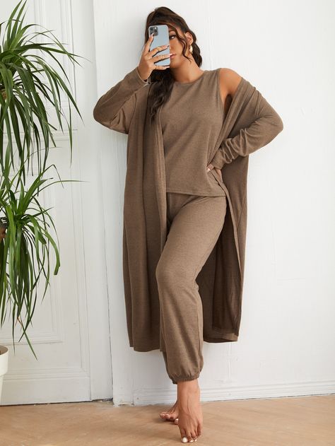 Plus Size Lounge Wear Outfit, Plus Size Lounge Wear, Lounge Wear Plus Size, Neutral Loungewear, Plus Size Lounge, Sleep Tank Top, Plus Size Robes, Set Plus Size, Tank Jumpsuit