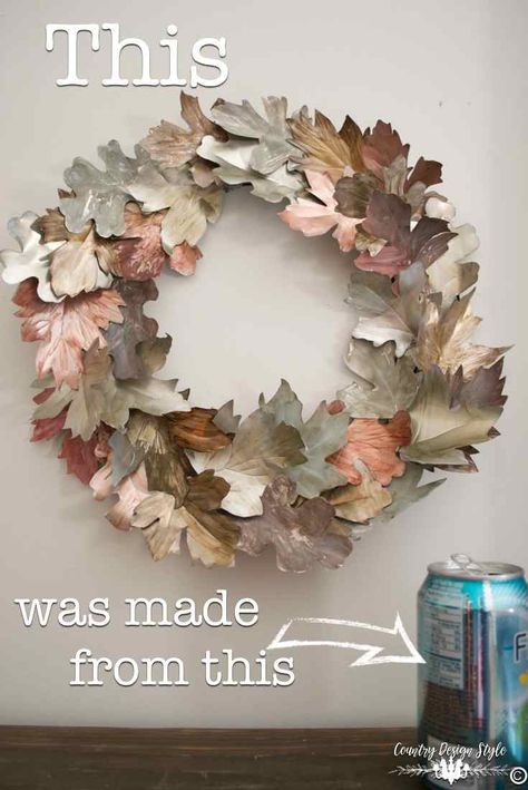 You will be glad you pinned this!  Using soda cans to make DIY metal leaves for a metal wreath.  | Country Design Style | countrydesignstyle.com Lon Bia, Hometalk Diy, Soda Can Art, Soda Can Crafts, Winter Wreath Diy, Tin Can Art, Aluminum Can Crafts, Upcycling Projects, Tin Can Crafts