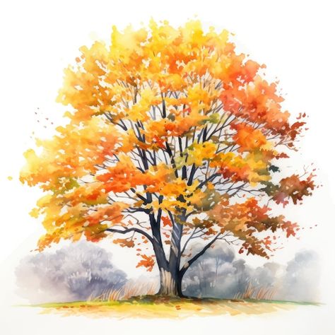 Vector watercolor autumn tree on a white... | Premium Vector #Freepik #vector #red #autumn #wood #park Tree Painting Autumn, Watercolour Tree, Tree Watercolor Painting, Red Autumn, Tree Study, Autumn Tree, Owls Drawing, Watercolor Tree, Background Watercolor